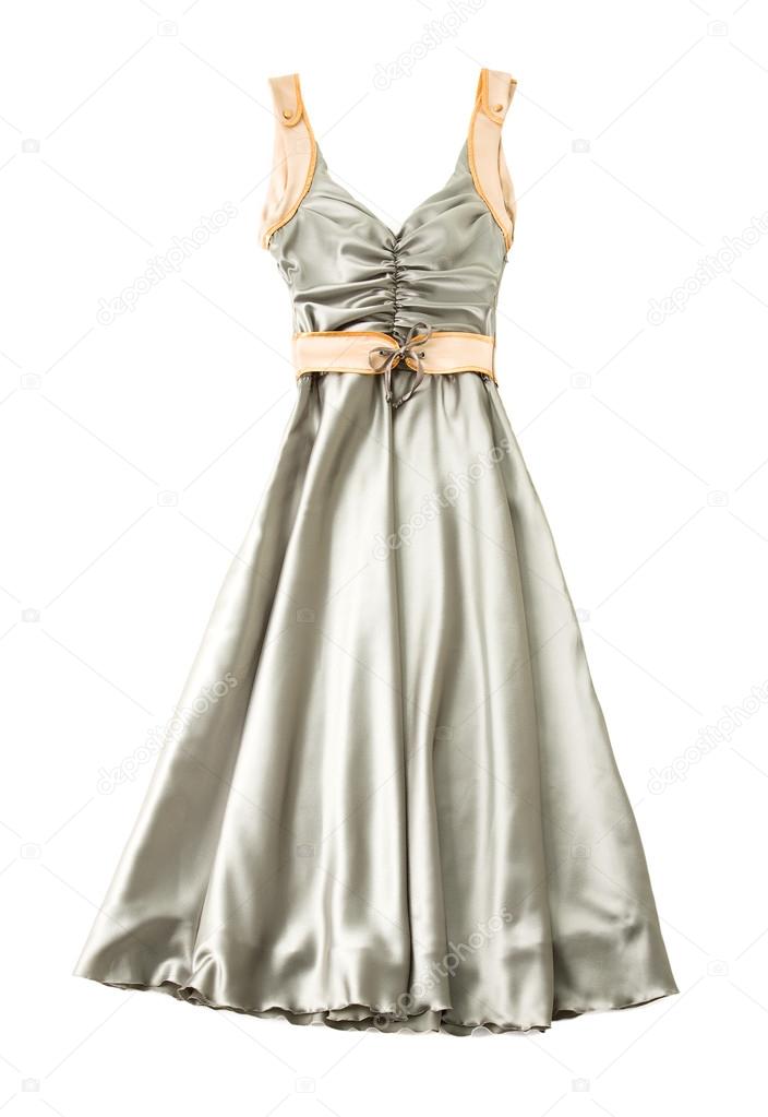 Satin ruched sweetheart bodice belted dress