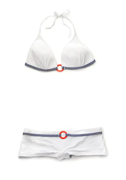Deniz motifleri çizgili beyaz bikini — Stok fotoğraf