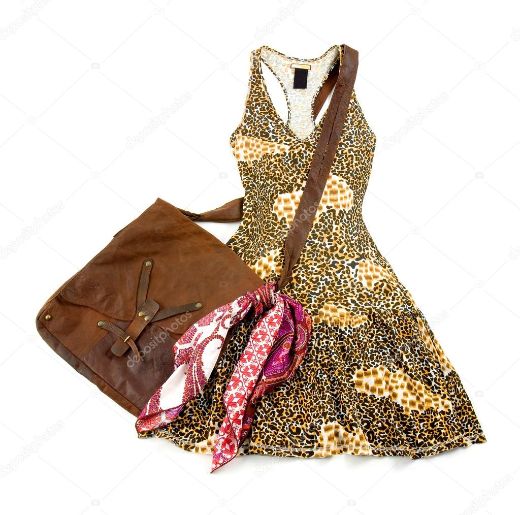 Leopard pattern tank dress still life fashion composition