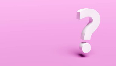 White question mark on pink background. 3d rendering. Copy space on the left