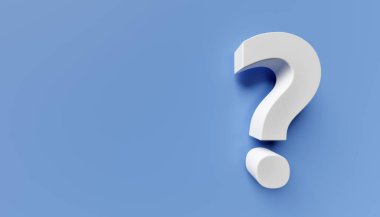 White question mark on blue background. 3d rendering. Copy space on the left