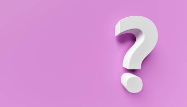 White question mark on pink background. 3d rendering. Copy space on the left