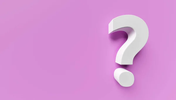 White question mark on pink background. 3d rendering. Copy space on the left