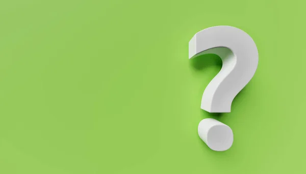 White question mark on green background. 3d rendering. Copy space on the left