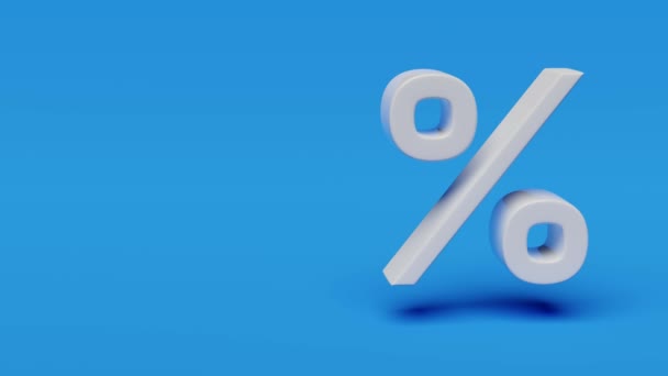 白色的百分比符号悬停在蓝色的背景上 它的圆形部分在旋转 3D动画 — 图库视频影像