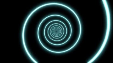 Siyah zemin üzerinde dönen mavi neon spiralinin 3D görüntülemesi
