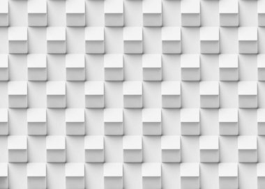 Bir düzlemde eğimli küplerden oluşan soyut geometrik beyaz zemin. 3d oluşturma