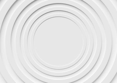 Beyaz soyut geometrik arka plan. Ortadaki kopyalama alanını çevreleyen halkalar. 3d oluşturma