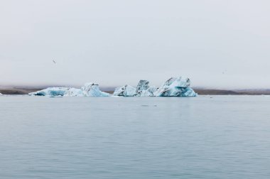 İzlanda 'da bir buzdağı. Jokulsarlon gölüne akan bir buzdağı, buzulun ön tarafından ayrılmış..