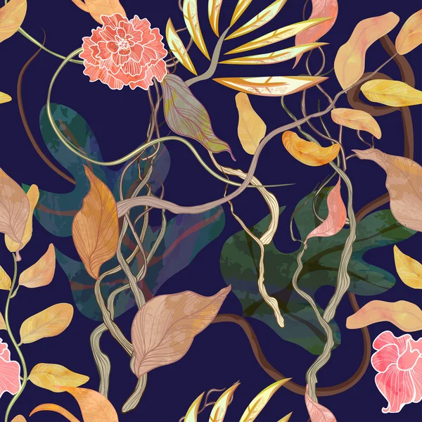 Модный бесшовный рисунок с прибрежной тематикой, цветными растениями — стоковый вектор