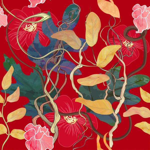 Модный бесшовный рисунок с прибрежной тематикой, цветными растениями — стоковый вектор