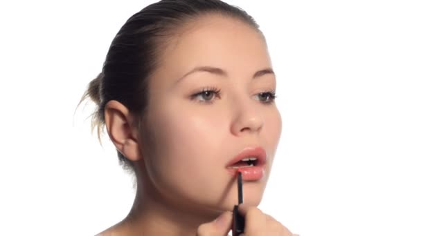 Mooi meisje sexy lippenstift — Stockvideo