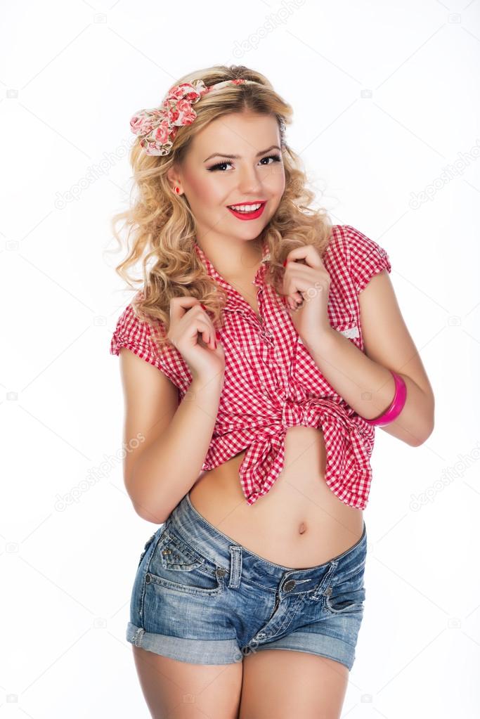 Portrait of beautiful girl model in pin up