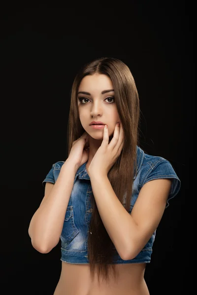 Young beautiful girl model with long hair — Stock Photo, Image