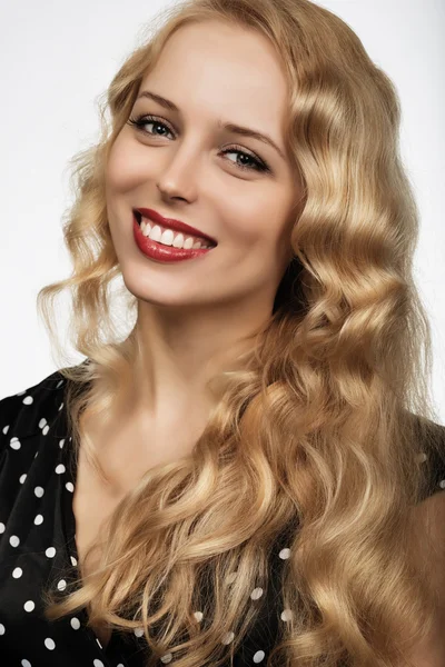 Beautiful blonde girl portrait on white background close-up — Stock Photo, Image