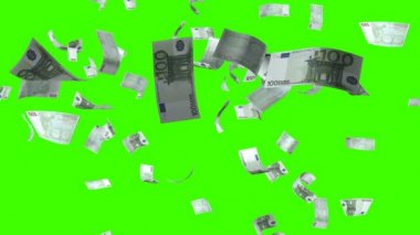 Euro banknot uçan. Yeşil Alfa izole