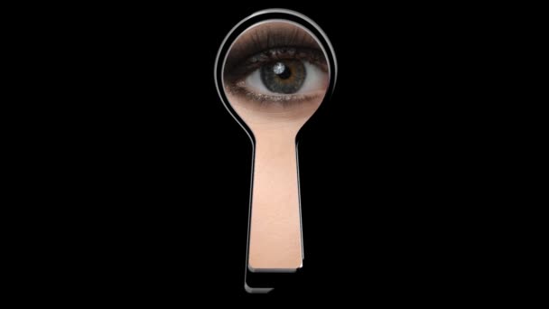 Peep eye in keyhole — Stock Video