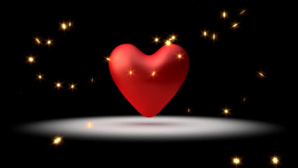 Big, red pulsing heart and stars — Stock Video