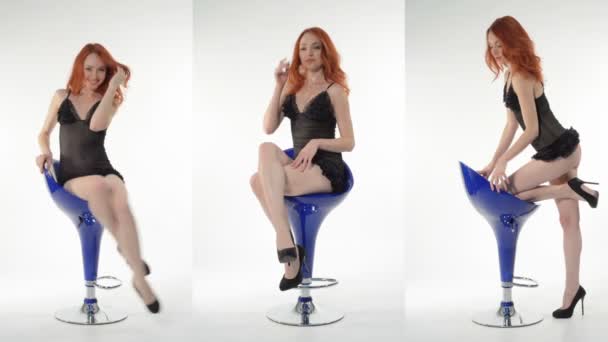 Fille sur une chaise bleue — Video