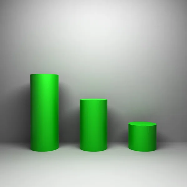 3 cilindro verde em um fundo branco — Fotografia de Stock
