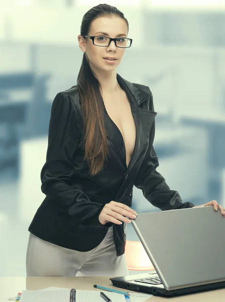 Mulher de negócios que trabalha com laptop — Fotografia de Stock