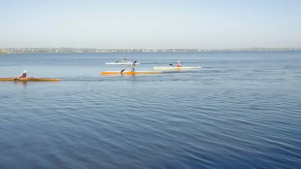 Children kayaking in the river — Stock Video