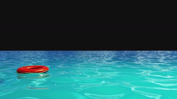 Lifebuoy Flutuando Mar Perto Praia Modelo Fundo Transparente Para Keying — Vídeo de Stock