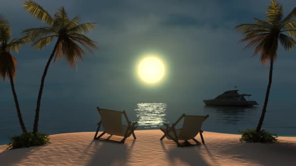 Захід Сонця Тропічному Острові Сонячні Вишивки Пляжі Пальми — стокове відео