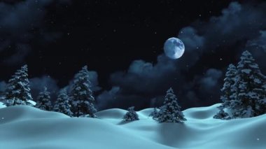 Ay parlıyor, Noel ya da yeni yıl için ormanda kar yağıyor.. 