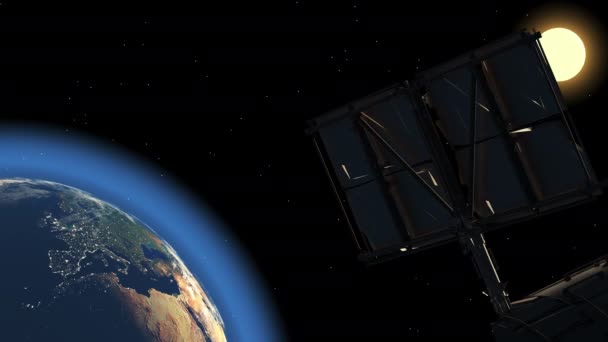 Rymd Kommunikation Satellit Flyger Över Jorden — Stockvideo