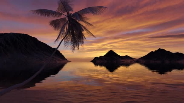 Lagoon Beach Palm Trees Mountain Views Sea — Vídeo de Stock
