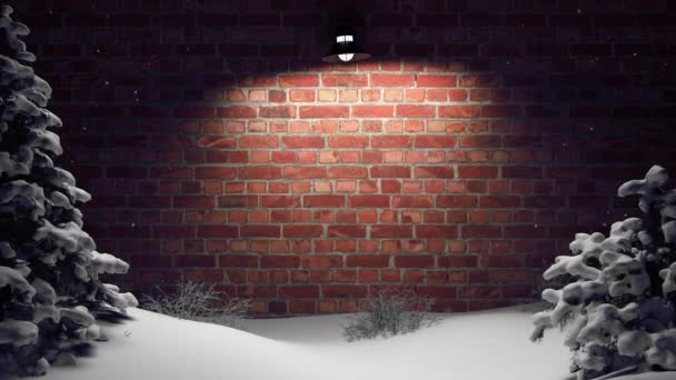 Christmas Backgroundbrick Wall Lantern Shining Snowing — Vídeo de Stock