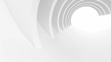 Beyaz arka planda çeşitli beyaz soyut şekiller hareket ediyor. 