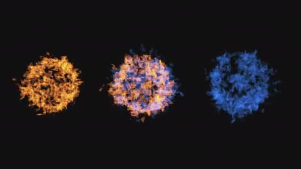 Three Fireballs Different Colors Transparent Background — Stock Video