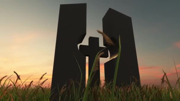 Groot Symbool Van Het Christelijke Kruis Het Veld — Stockvideo