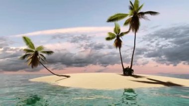 Denizde palmiye ağaçları olan tropik bir ada