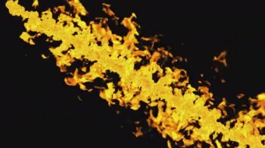 A set of fiery, burning flames on a transparent background of transitions. 