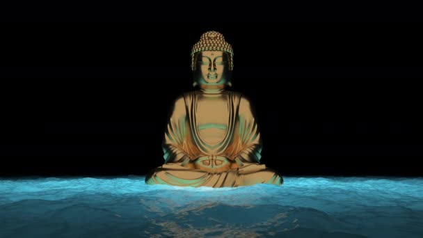 Buddha Monk Meditates Surface Sea Comprehending Zen — Stock video