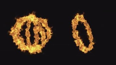Burning fiery rings rotate on a transparent background.