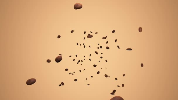 Slowly Falling Rotating Coffee Beans — Vídeo de Stock