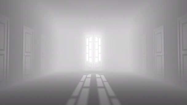 Entrance Foggy Corridor White Door Light — Video Stock