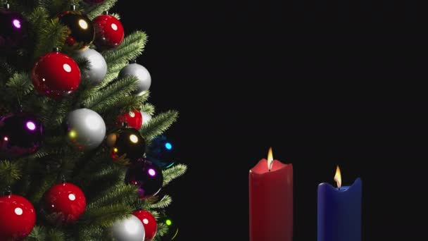 Vánoční Stromek Hračkami Svíčkami Průhledném Pozadí Alfa Kanálem — Stock video