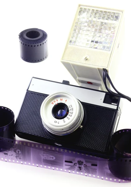 Retro camera with flash — Stock Photo, Image