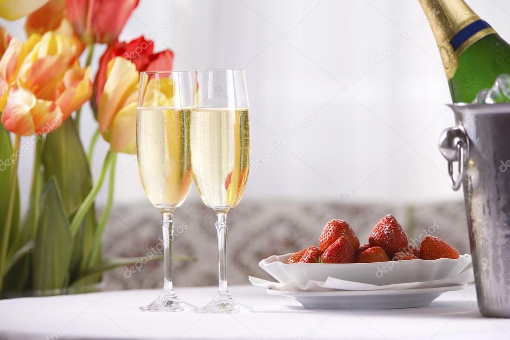 Spring still life with champagne