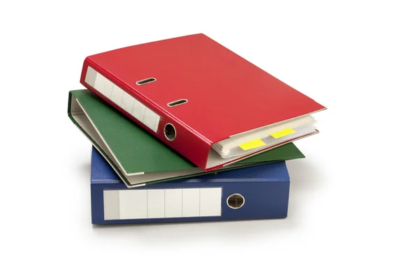Rouge vert et bleu Dossiers de bureau isolés sur blanc — Photo
