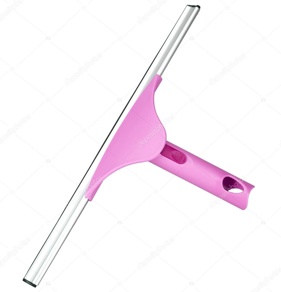 Pink modern design squeegee for windows on a white background