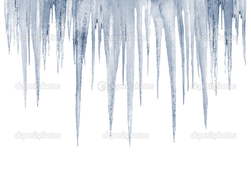 Natural icicles on a white background