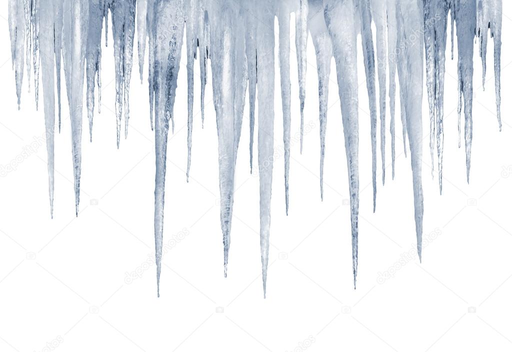 Many natural icicles on a white background
