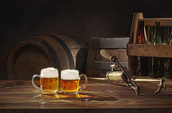 Beer still life on the table with tap — Stock Photo, Image