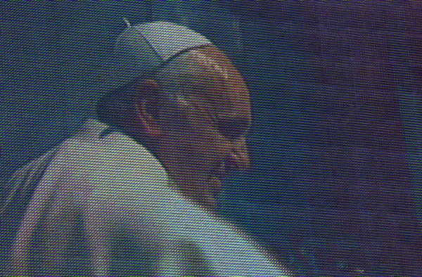 Papież na głowie monitora w profilu — Zdjęcie stockowe